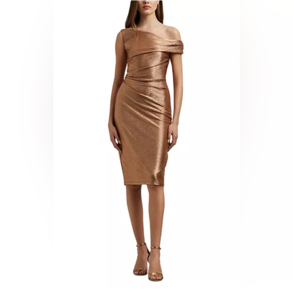 🆕 Lauren Ralph Lauren Metallic One Shoulder Sheath Dress